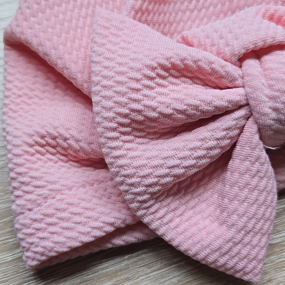 Baby Girl Pink Turban Hat Waffle Knit Big Bow Beanie Wrap Headband Sz 0-12M